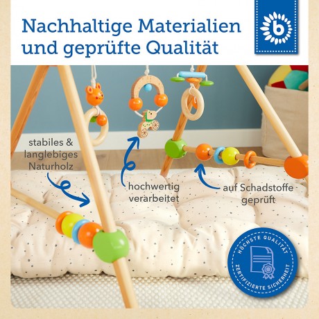 bieco Spieltrapez Spielbogen fur Babys -Figuren Rasseln Kugeln- Activity Baby Gym Holz Spielbogen Игровая арка на трапеции для малышей