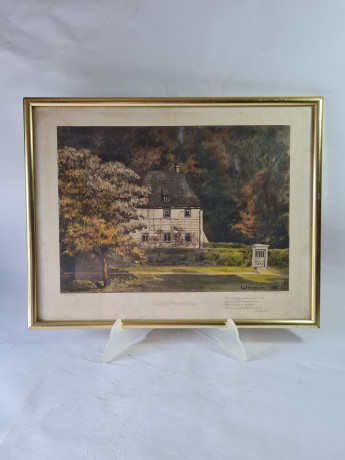 Картина винтажная в раме, типография Fritz Grandt&Co Kunstverlag / Berlin, изображение домика Гете в 1828, 37,5 x 29,5 см, Германия, 1960-1970гг.