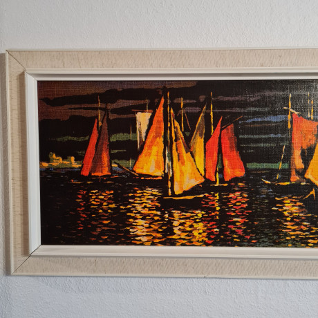 Картина винтажная Raz "Парусники", масло, деревянная рама, 110 x 70 см, Германия, 1960-70гг.