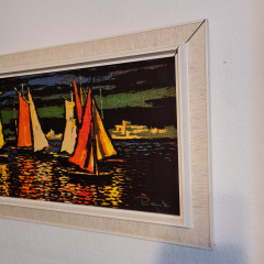 Картина винтажная Raz "Парусники", масло, деревянная рама, 110 x 70 см, Германия, 1960-70гг.