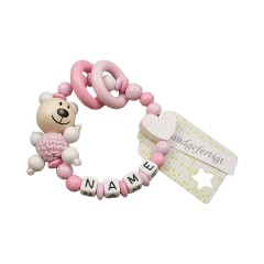 kleinerStorch Greifling mit Name – Madchen Beissring personalisiert – Holz Rassel Bar  Herz weiss Игрушка-клатч с именем