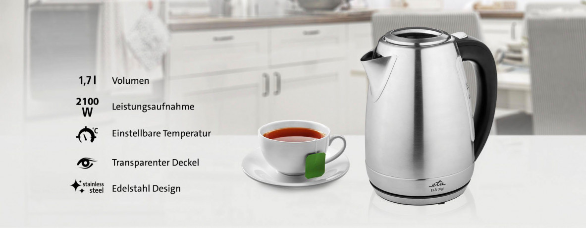 eta eta Wasserkocher ELA digi ETA959890000, 1,7 l, 2100 W, edelstahl, Transparenter Deckel, Edelstahlausfuhrung  чайник eta ELA digi ETA959890000, 1,7 л, 2100 Вт, нержавеющая сталь, прозрачная крышка, дизайн из нержавеющей стали