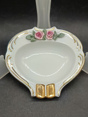 Пепельница винтажная Dresden с розовыми цветками, фарфор, 14 х 3 см, Германия, 1960-70гг.