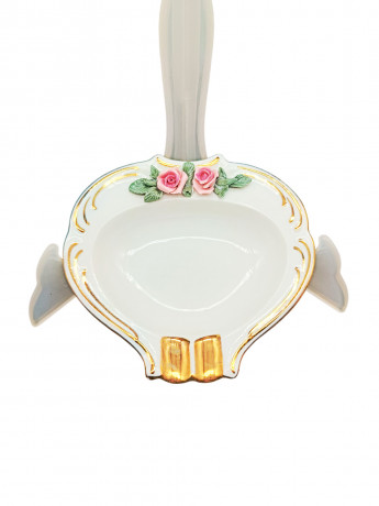 Пепельница винтажная Dresden с розовыми цветками, фарфор, 14 х 3 см, Германия, 1960-70гг.