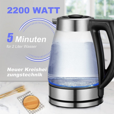 Mutoy Mutoy Wasserkocher Wasserkocher mit temperatureinstellung, Wasserkocher Glas 2,0 Liter, 2200,00 W, Temperaturwahl 40-100°C Farbwechsel LED, Wasserkocher Edelstahl Glas Чайник Mutoy с регулировкой температуры, стеклянный чайник 2,0 литра, 2200,00 Вт,