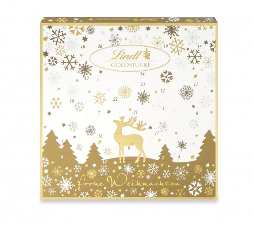 Lindt Goldstucke 2025 Adventskalender Линдт Адвент-календарь, 24 сладких сюрприза, 36см х 36см, 156 г