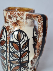 Кувшин для воды винтажный Heeia Qayworks Hawaii, ручная роспись, черно-коричневые пятна, керамика, 19 х 14.5 см, Гавайи, 1970-80гг.