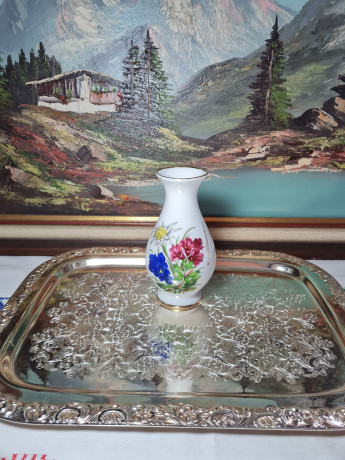 Ваза винтажная Lorenz Bavaria с яркими цветами, фарфор, 16,5 x 8 см, Германия, 1960-70гг.