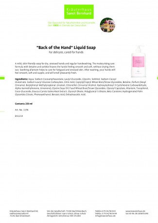 Kraueterhaus Sanct Bernhardt "Back of the Hand" Liquid Soap, 250 мл