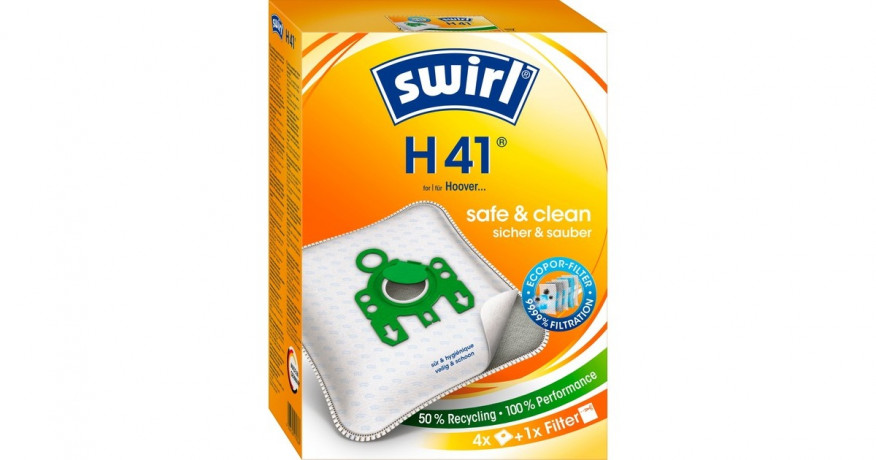 Swirl Swirl Staubsaugerbeutel H41 EcoPor 4 Beutel + 1 Filter, fur Hoover Вихревые мешки для пылесоса H41 EcoPor 4 мешка + 1 фильтр, для Hoover