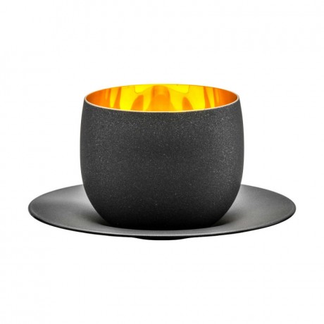 Eisch Eisch cosmo schwarz gold Cappuccinoobertasse mit Untertasse Glas d: 14,5 cm / h: 7,5 cm / 300 ml Eisch космо чашка для капучино из черного золота со стаканом-блюдцем д: 14,5 см / высота: 7,5 см / 300 мл