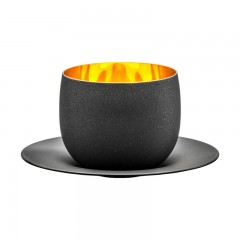 Eisch Eisch cosmo schwarz gold Cappuccinoobertasse mit Untertasse Glas d: 14,5 cm / h: 7,5 cm / 300 ml Eisch космо чашка для капучино из черного золота со стаканом-блюдцем д: 14,5 см / высота: 7,5 см / 300 мл