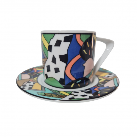 Чайное трио винтажное Freiberger Porzellan Sachsen с ярким абстрактным принтом, фарфор, Германия, 1970-80гг.