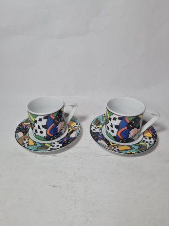 Чайное трио винтажное Freiberger Porzellan Sachsen с ярким абстрактным принтом, фарфор, Германия, 1970-80гг.