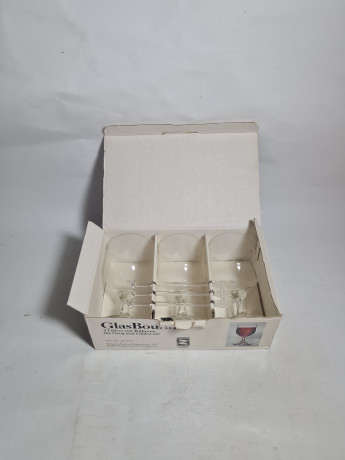 Набор бокалов винтажных Schott Zweisel / Glas Boutique с ложками, заводская упаковка, стекло, 3 шт., Германия, 13 см, 1970-80гг.