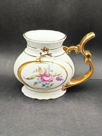 Кружка винтажная JDME Czechoslovakia 78 er с ручкой, цветочный декор с позолотой, фарфор, 17 х 11 см, Чехословакия, 1960-70гг.