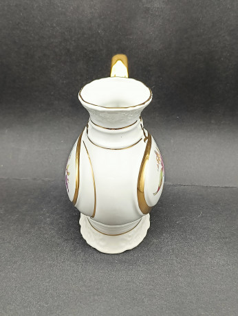 Кружка винтажная JDME Czechoslovakia 78 er с ручкой, цветочный декор с позолотой, фарфор, 17 х 11 см, Чехословакия, 1960-70гг.