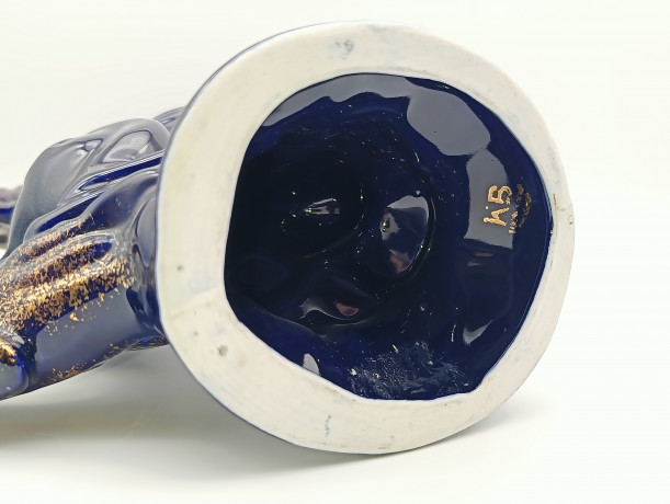 Статуэтка винтажная большая KB "Конь на дыбах", кобальт/позолота, фарфор, 25 х 21 см, Германия, 1970-80гг.