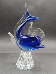 Статуэтка винтажная большая Edler Jokas Glas "Синяя рыба", стекло, 20 см, Германия, 1960-70гг.