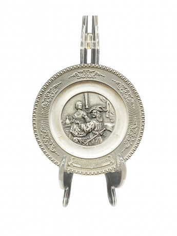 Тарелка декоративная винтажная WMF "Рембрандт. Автопортрет с Саскией", объемный декор, олово, 26 см, Германия, 1960-70гг.