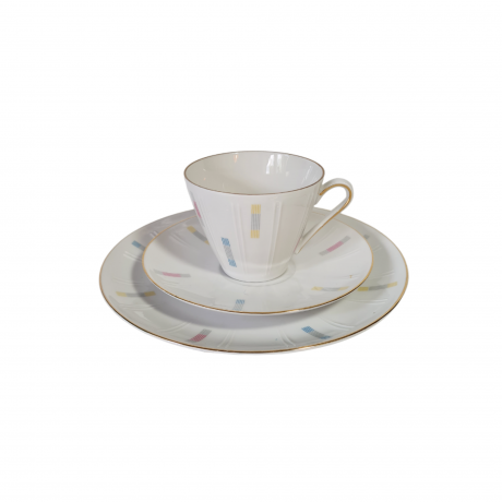 Чайное трио винтажное Winterling Roslau Bavaria, белый фарфор с разноцветным узором и позолотой, 10 x 6,5 см / 14,5 см / 19,5 см, Германия, 1960-70гг.