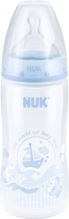 Nuk PP  Blue Gr.1 M, Синяя Силиконовая  Бутылочка для Кормления с  Насадкой  300ml, 1 шт