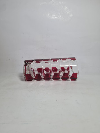 Ваза винтажная Luminarc с красным декором, хрустальное стекло, 17 x 8 см, Франция, 1960-70гг.
