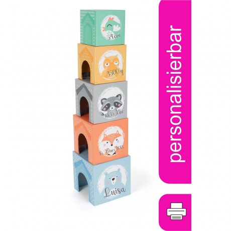 Small Foot Stapelwurfel \/ Stapelturm Tiere pastel mit Name personalisiert Штабелируемые кубики / штабелируемые башни животных пастель