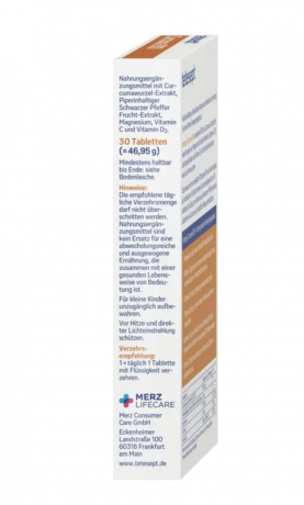 tetesept Curcuma 800, Активный комплекс 800 мг экстракта куркумы, магний, витамины С и D3 для мышц, хрящей, костей и иммунной системы, 30шт