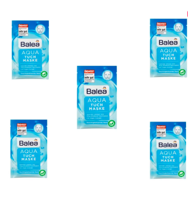 Balea Tuchmaske Aqua Балеа Увлажняющая Маска для лица увлажняющая с экстрактом водорослей, маслами авокадо и миндаля, для усталой кожи, 5 шт. 