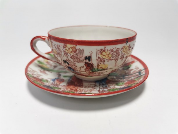 Japan porcelain, Винтажная Чайная пара "Гейши", ручная роспись, японский фарфор, 1950г.
