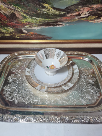 Чайное трио винтажное Winterling Marktleuthen Bavaria "Желтая роза в золотом орнаменте", фарфор, Германия, 1960-70гг.