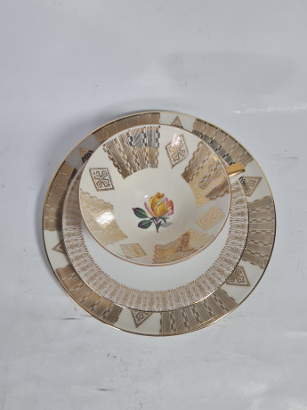 Чайное трио винтажное Winterling Marktleuthen Bavaria "Желтая роза в золотом орнаменте", фарфор, Германия, 1960-70гг.