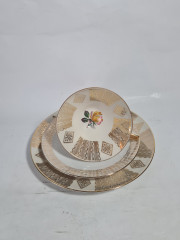 Чайное трио винтажное Winterling Marktleuthen Bavaria "Желтая роза в золотом орнаменте", фарфор, Германия, 1960-70гг.