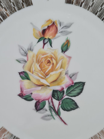 Чайное трио винтажное Winterling Marktleuthen Bavaria "Желтая роза в золотом орнаменте", фарфор, Германия, 1960-70гг.