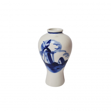 Delft Blue Holland Ваза с синим цветочным декором, ручная роспись, дельфтский фарфор, 9 x 5 см, Голландия, 1960-70гг.