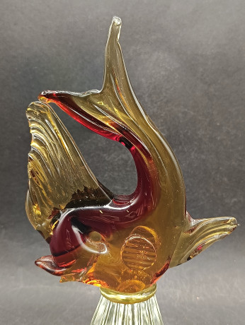 Статуэтка винтажная большая Edler Jokas Glas "Красно-желтая рыба", стекло, 21 см, Германия, 1960-70гг.