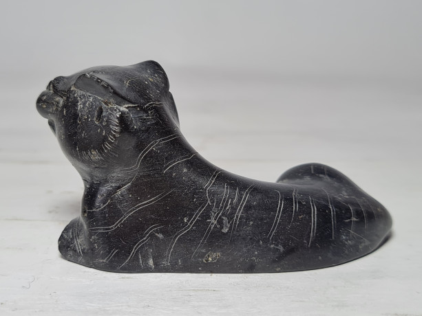 Статуэтка винтажная миниатюрная "Тигр", черный камень, 4 x 8 см, Германия, 1960-70гг. 