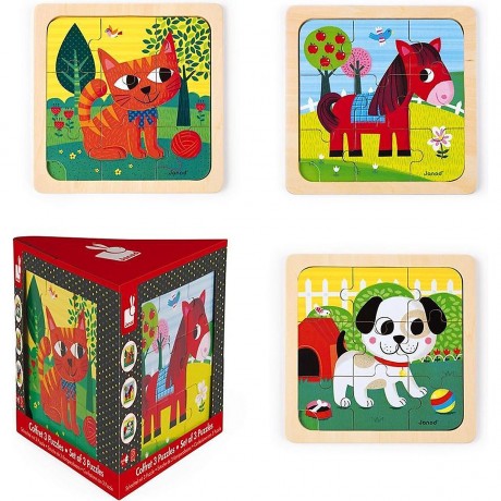 Janod Chunky Holzfiguren-Puzzle Baustelle (7 Teile)\/ Display 4 Stck. Массивная деревянная фигурка-пазл строительная площадка (7 деталей)/ дисплей 4 шт.