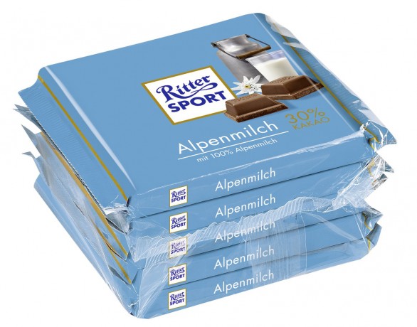 Ritter Sport (Риттер Спорт) Tafelschokolade Alpenmilch Kakao (30 %), Упаковка 16 шт. x 500 г