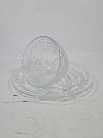 Набор для чая винтажный OG Kristall с фруктовым декором, хрусталь, чайная пара - 6 шт. Германия, 1960-70гг.