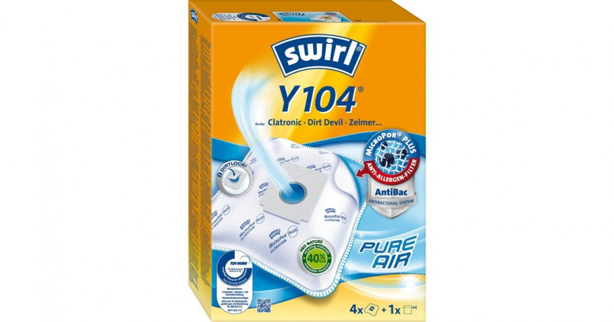 Swirl Swirl Staubsaugerbeutel Y 104 EcoPor 4 Beutel + 1 Filter, fur Clatronic, Dirt Devil, Zelmer   Вихревые мешки для пылесоса Y 104 EcoPor 4 мешка + 1 фильтр, для Clatronic, Dirt Devil, Zelmer