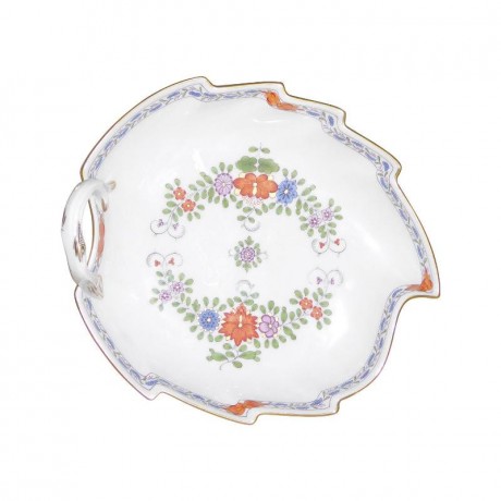 Meissen Meissen  'Neuer Ausschnitt - Indische Blumenmalerei zweiteilig bunt Kupferfarben mit Goldrand' Konfektblatt / Blattschale 19 cm Meissen "New Section - Indian Flower Painting, из двух частей, разноцветный, медного цвета с золотой каймой" кондитерск