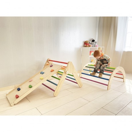 Woodwork for Kids Klappbares Massivholz Kletterdreieck mit Rutsch- und Kletterbrett nach Pikler Art Складной треугольник для скалолазания из цельного дерева с выдвижной и лазающей доской в ??стиле Пиклера.