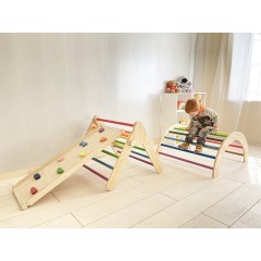 Woodwork for Kids Klappbares Massivholz Kletterdreieck mit Rutsch- und Kletterbrett nach Pikler Art Складной треугольник для скалолазания из цельного дерева с выдвижной и лазающей доской в ??стиле Пиклера.