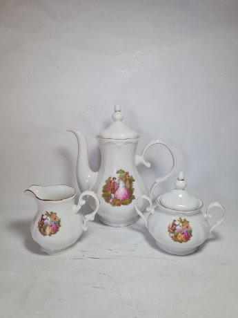 Набор для чая винтажный Apulum "Влюбленная пара", чайник, молочник, сахарница, фарфор, Румыния, 1960-70гг.