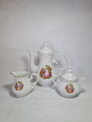 Набор для чая винтажный Apulum "Влюбленная пара", чайник, молочник, сахарница, фарфор, Румыния, 1960-70гг.