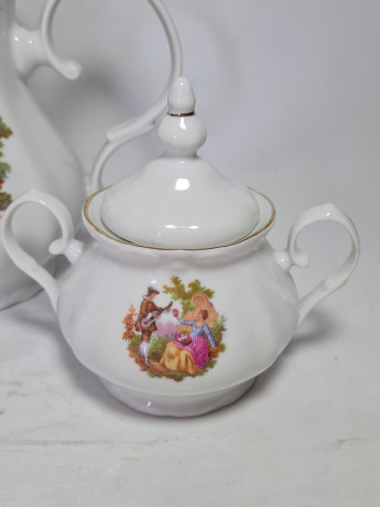 Набор для чая винтажный Apulum "Влюбленная пара", чайник, молочник, сахарница, фарфор, Румыния, 1960-70гг.