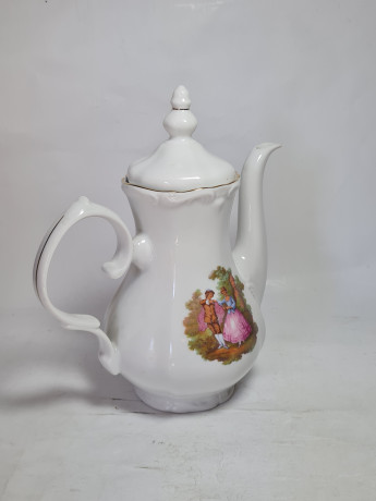 Набор для чая винтажный Apulum "Влюбленная пара", чайник, молочник, сахарница, фарфор, Румыния, 1960-70гг.