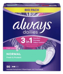 always Slipeinlage Fresh&amp;Protect Normal mit Frischeduft BigPack 56 St, Прокладки Ежедневные Normal с ароматом свежести 56 штук, 5 упаковок (280 штук)